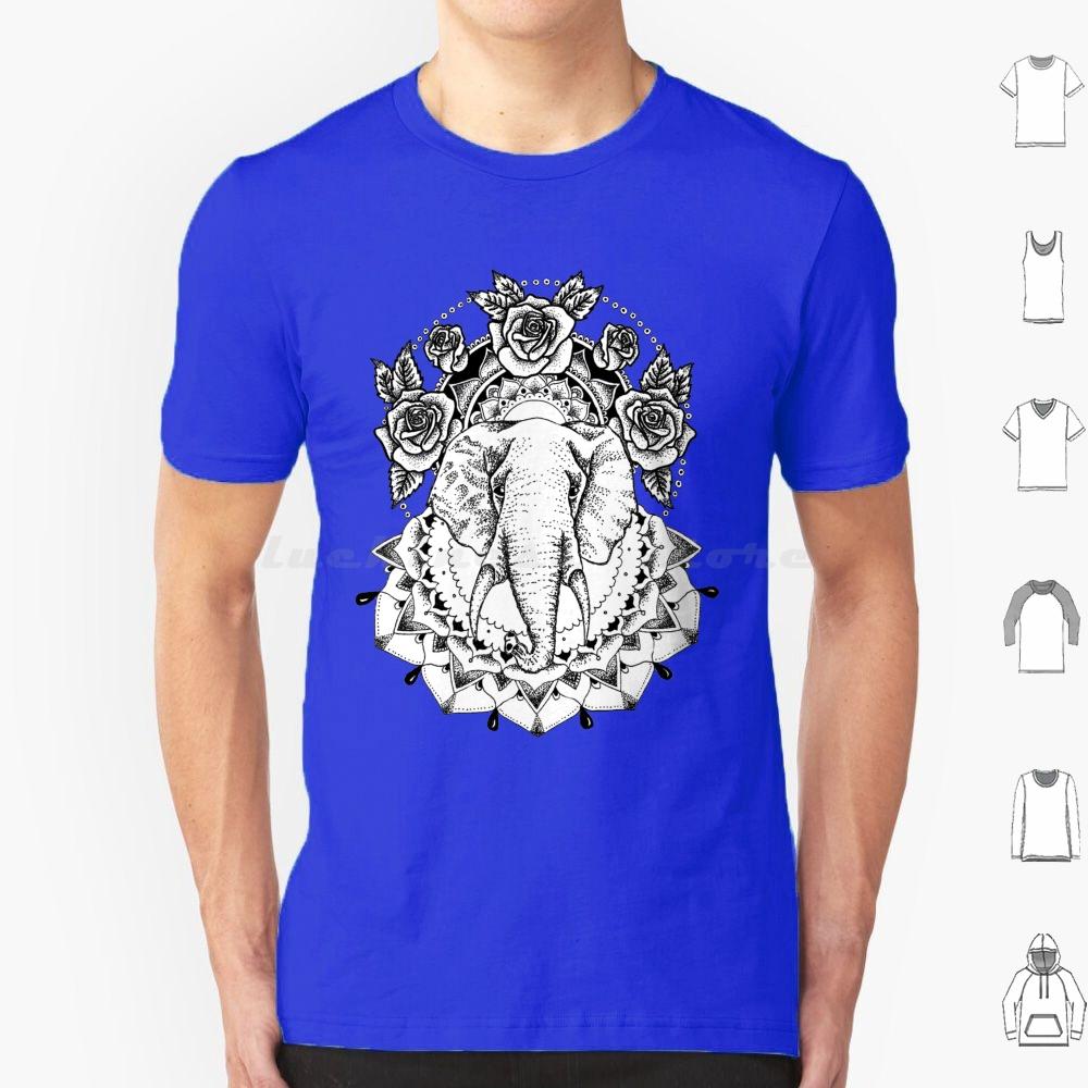 Floral Elephant Mandala T Shirt Men Women Kids Elephant Floral Flowers Roses Mandala Black And White Fine Liner Dot Work