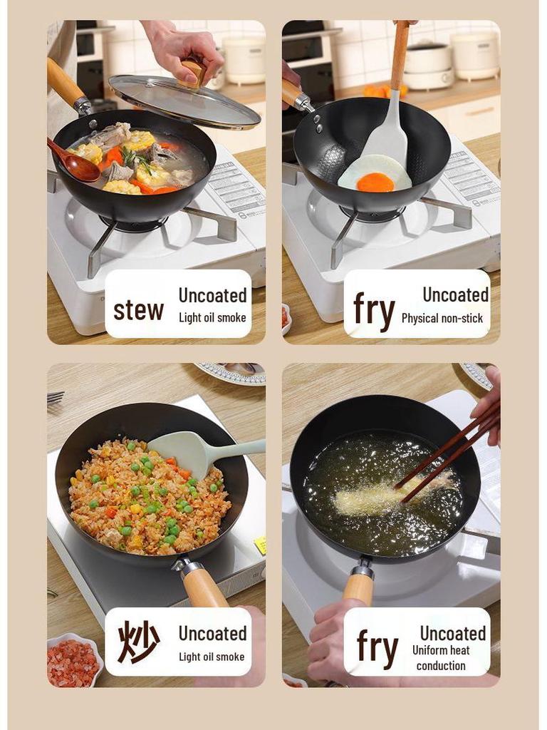 Multi-Use Mini Iron Wok: Non-Stick, Induction & Gas Compatible Flat Bottom Pan for Home & Outdoor Cooking