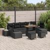 10-piece Garden Sofa Set with Cushions, Black, Poly Rattan, Acacia, 2-seater Garden Sofa with Storage 3364719