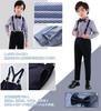 QOOLY Formal Suit Set Sleeve Bow Long and Perfect for Kindergarten Entrance and Size 130cm Boys' 4-Piece (Long Shirt, Tie, Pants, Suspenders) -
