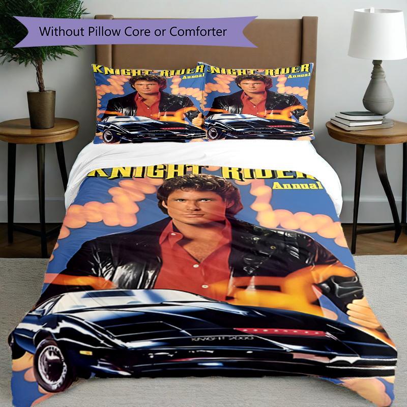 3pcs Duvet Cover Set (1*Duvet Cover + 2*Pillowcase, Without Core), Knight Rider Print Bedding Set, Bedroom Decor, All‑Season, Birthday Gift