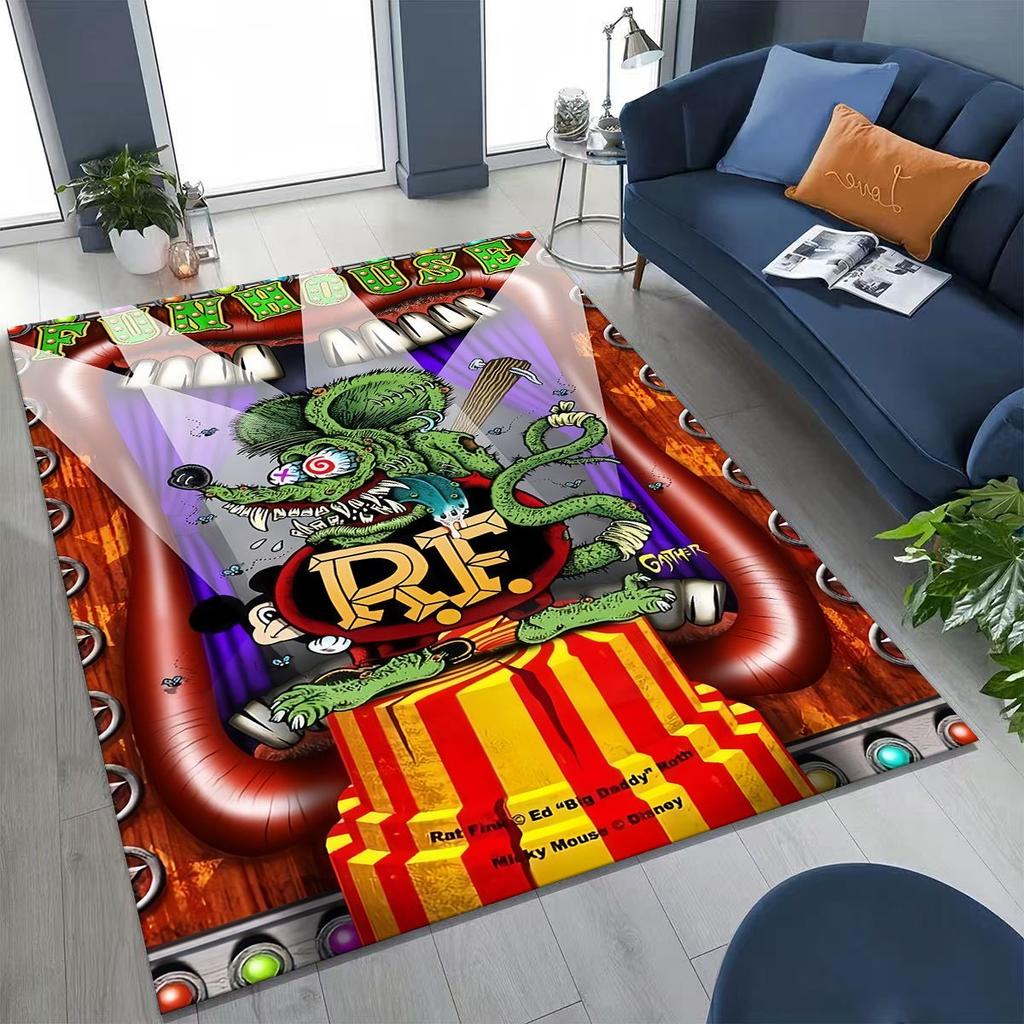 3D Бунтарский RAT FINK Автомобили Знак Мультяшный Ковер для Спальни Гостиной Дивана Дома Декор Приветственный Коврик, Большой Детский Игровой Нескользящий Напольный Коврик