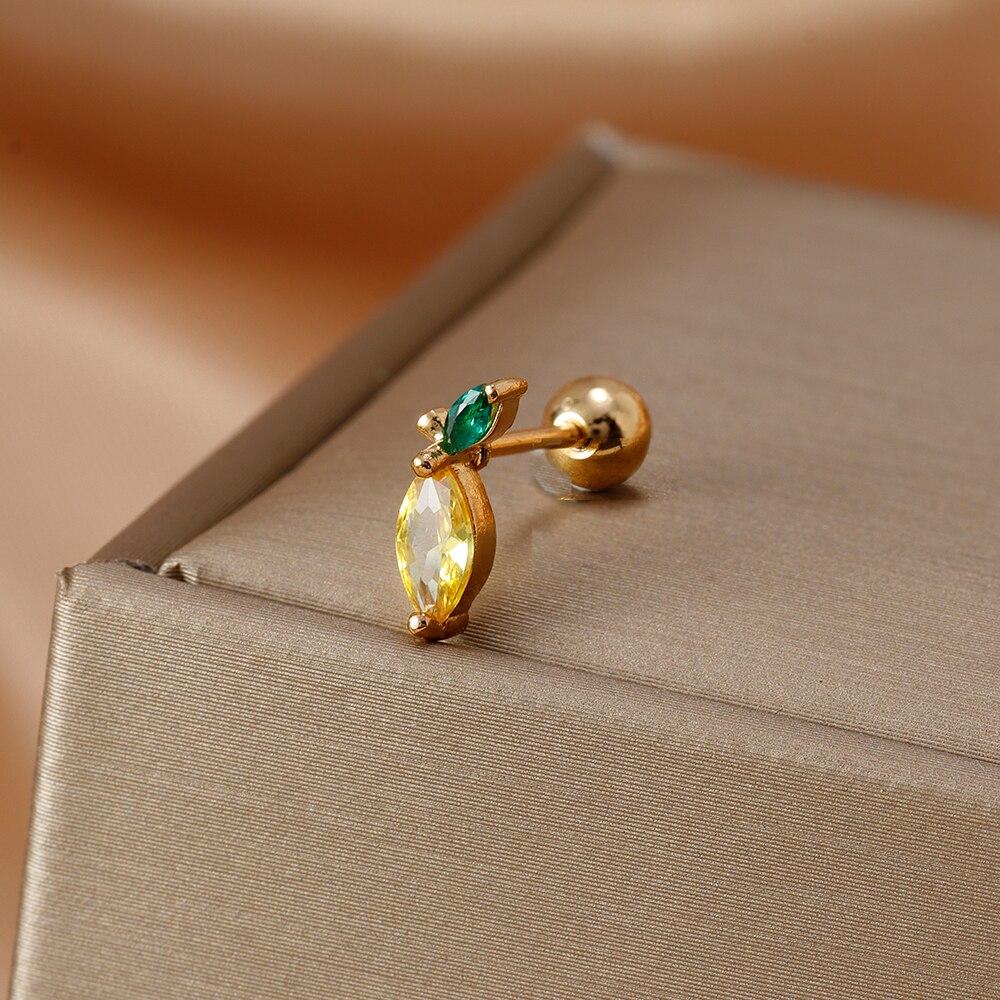Fashion Stainless Steel Mini Zirconia Stud Earrings For Women Luxury Cute Fruits Helix Tragus Piercing Earrings Party Jewelry