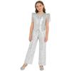 Kids Jazz Dance Costume Set Sequin Embellished Cap Sleeve V Neck Asymmetrical Hem Zip Vest with Elastic Waist Pants for Stage Competition