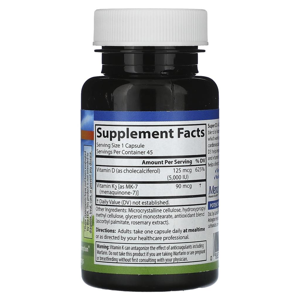 Super D3 + K2, 45 Veggie Capsules