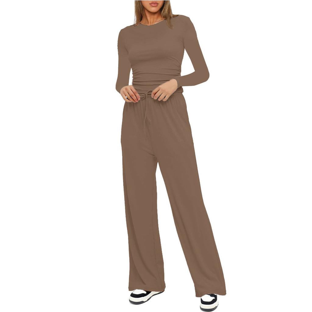 Женские осенние комплекты из двух частей: топы с длинными рукавами, футболки, широкие брюки, комплекты