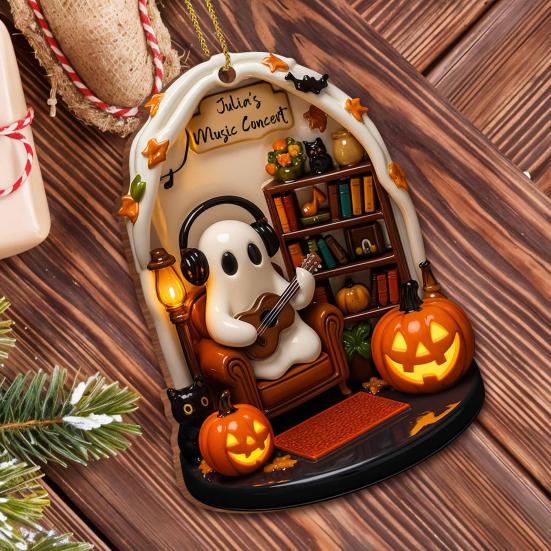Halloween Ghost Ornament Acrylic Ghost-Themed Reading Cooking Painting Ornament Tree Hanging Decoration for Indoor Home Decor