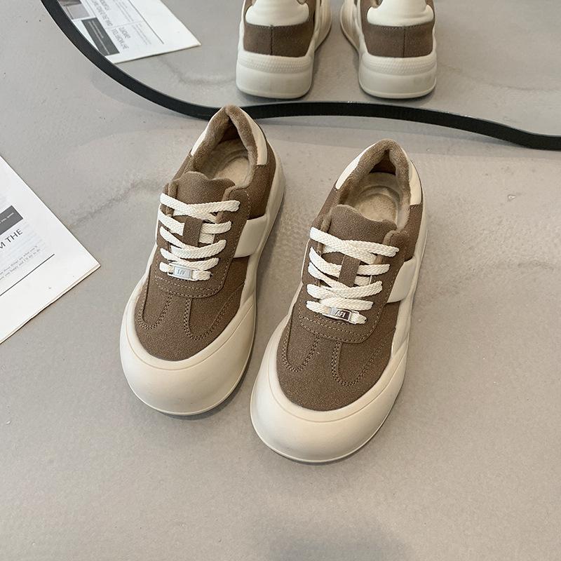 Женские зимние кроссовки на подкладке из искусственного меха, уличные повседневные теплые кроссовки из искусственной кожи на толстой подошве, противоскользящая спортивная обувь с флисовой подкладкой для женщин