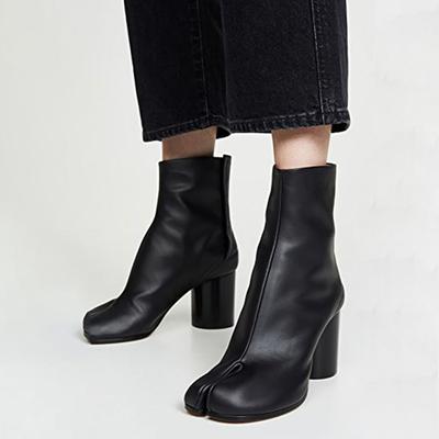 Ботильоны с круглыми каблуками и разрезным носком для женщин, туфли-таби для офиса, женская обувь для вечеринок