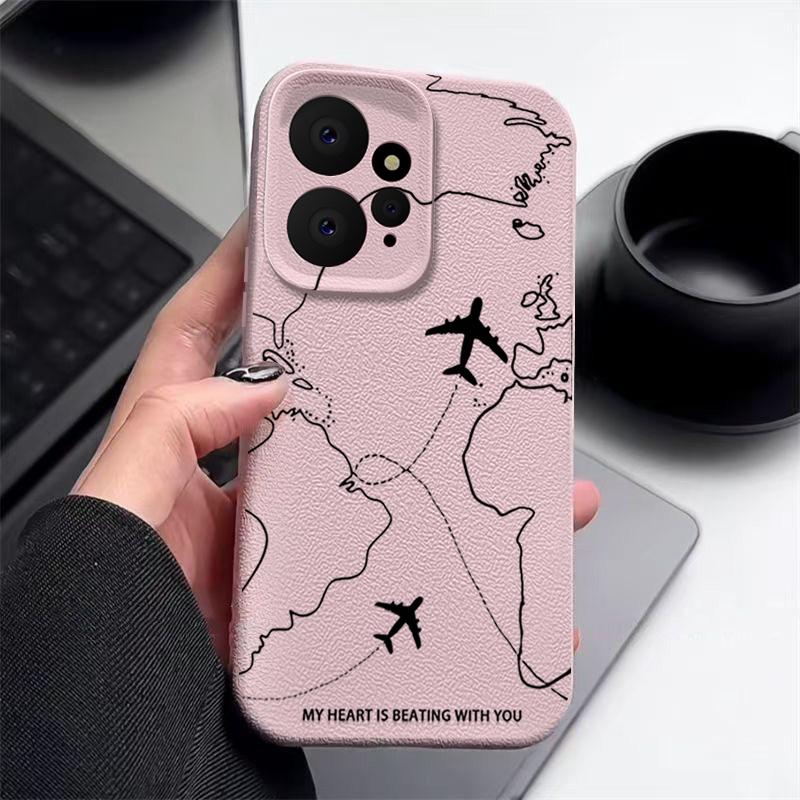 Матовый чехол для телефона из ТПУ с принтом маршрута самолета для Xiaomi 13T Pro Poco X6 Redmi Note 14 13 Pro 12 11 с текстурой кожи, противоударный, защита линз, мягкий чехол