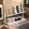 2 Layer Bottle Drying Rack Cups Storage Rack with Drain Tray, Mug Organizer for Kitchen, Coffee Mug Holder for Kitchen Counter