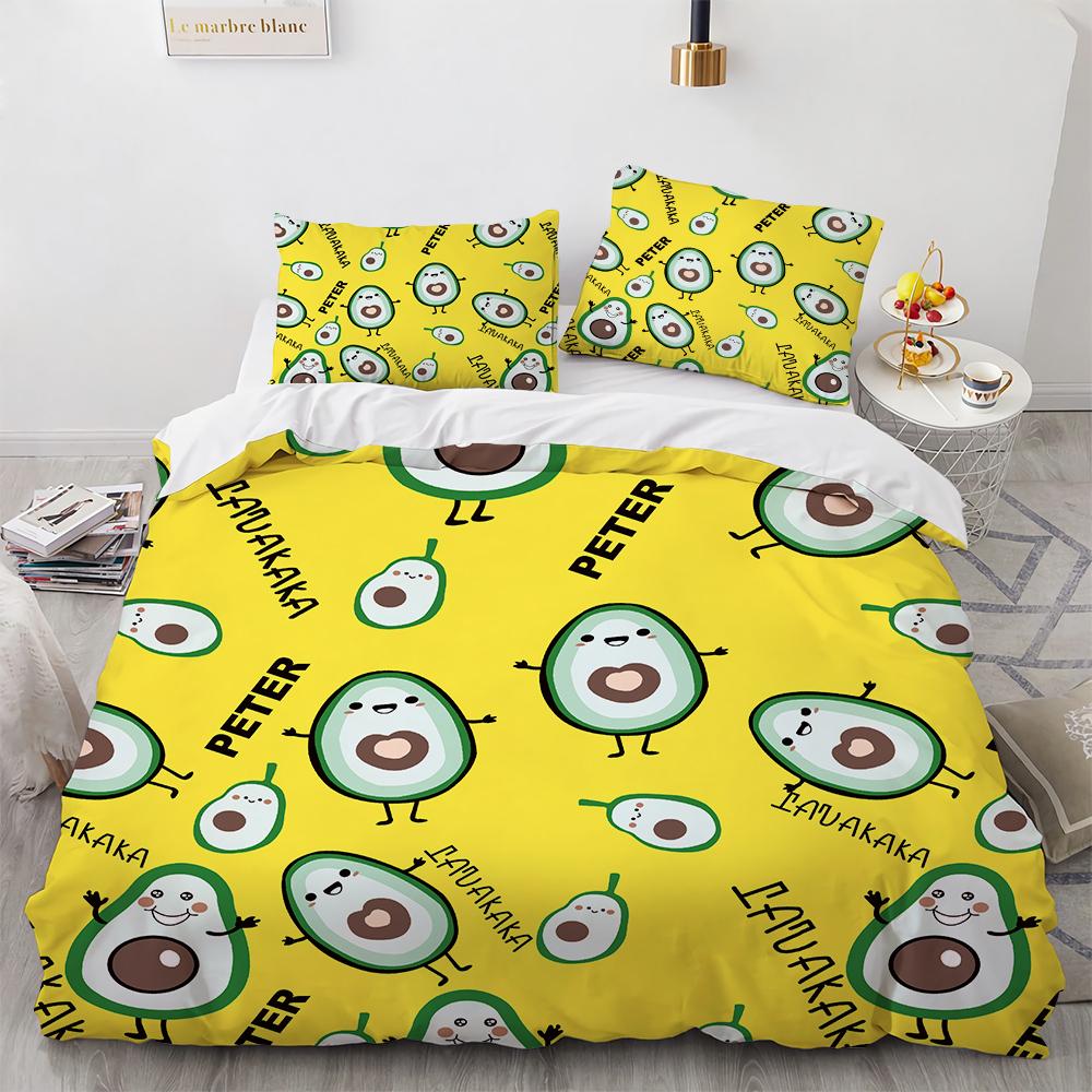 Cartoon Avocado King Queen Duvet Cover Fruit Funny Expression Bedding Set for Kids Teens Adult Green Quilt Cover with Pillowcase