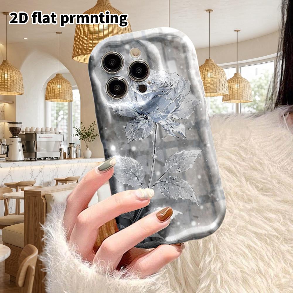 Phone Case: 2D flat design suitable for iPhone 18, 17, 16, 15, 14, 13Pro protective case, couple style, crystal silver rose, Christmas and Halloween g