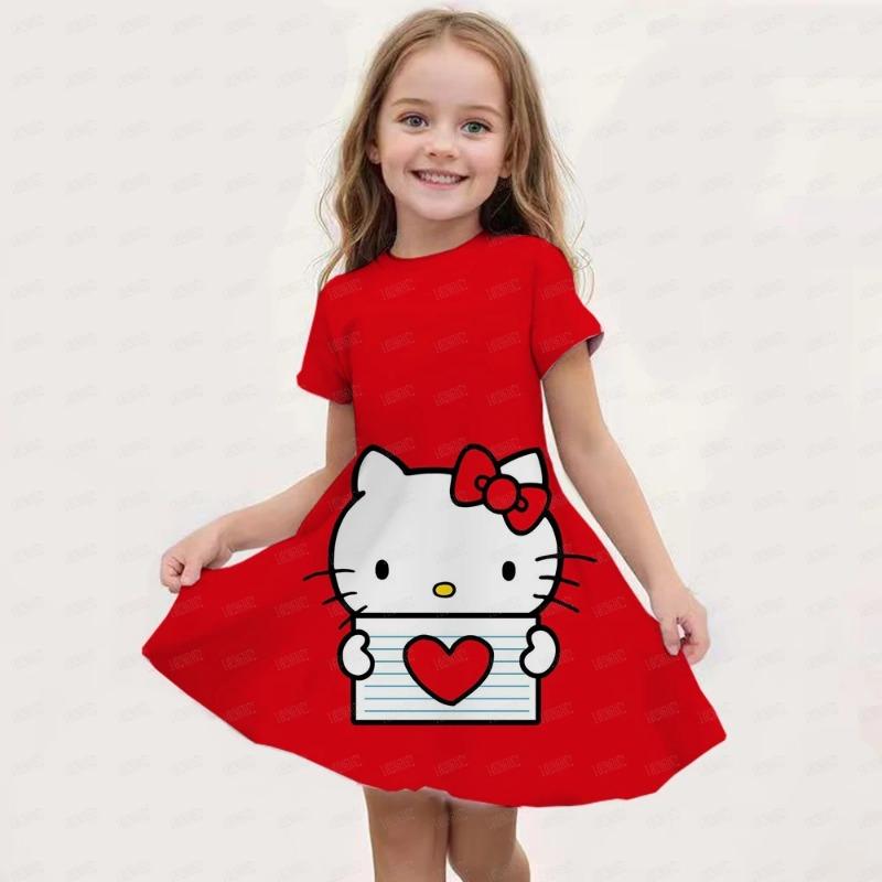 Летняя Новая Детская Одежда Платье Без Рукавов С Принтом Hello Kitty Для Девочек 3-14 Лет Повседневное Дышащее Платье Принцессы