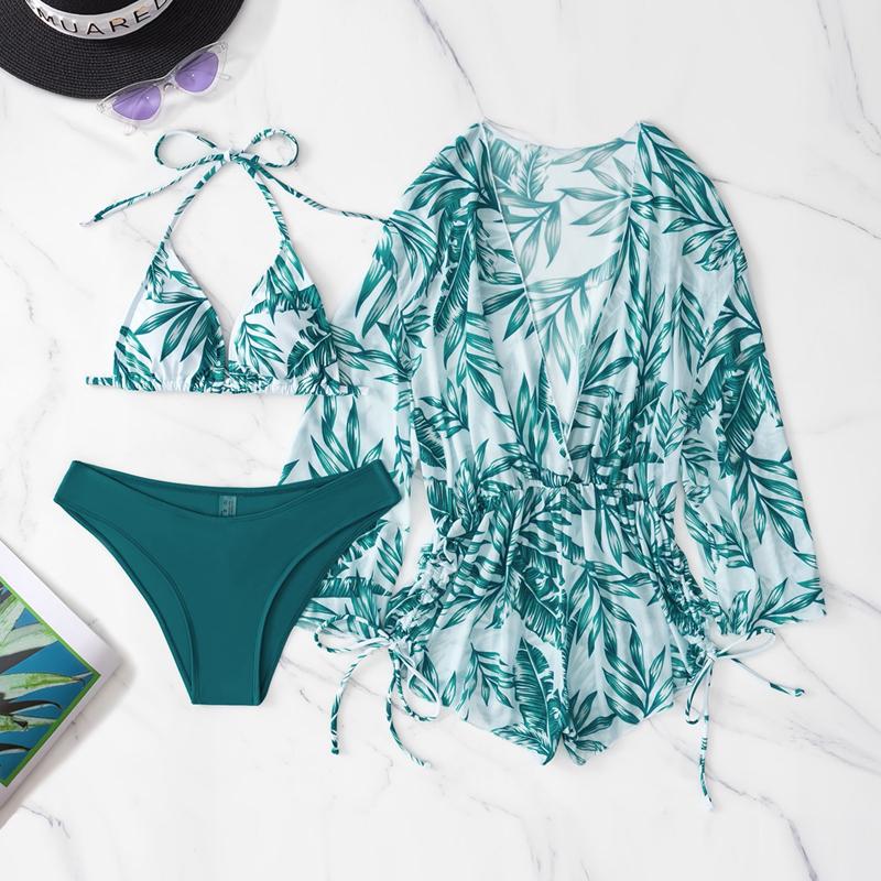 Купальник женский, раздельный, из трех частей, с длинными рукавами, рубашка, сетка, красные комплекты бикини на шнуровке