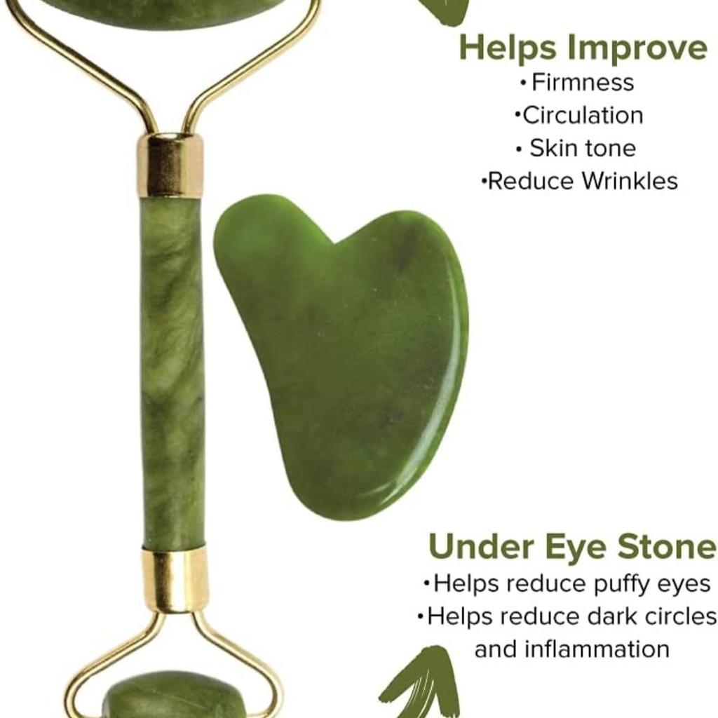 Комбинированный массажер, натуральный нефритовый камень, улучшает микроциркуляцию лица, уменьшает отечность и морщины, повышает эластичность кожи