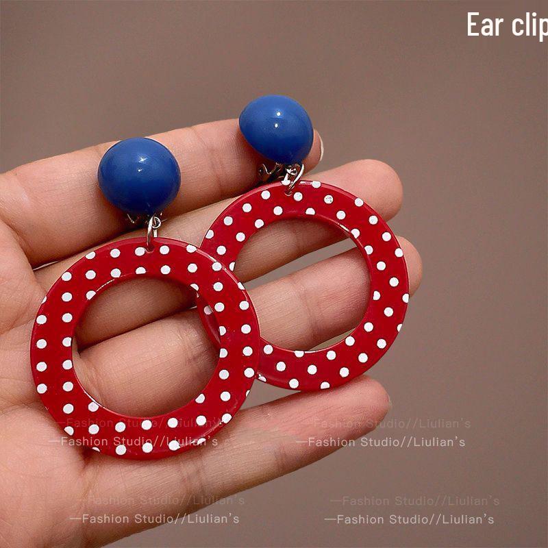 Серьги-клипсы в стиле 80-х в гонконгском стиле красного и синего цвета для непроколотых ушей – Высококлассные французские роскошные серьги-кольца
