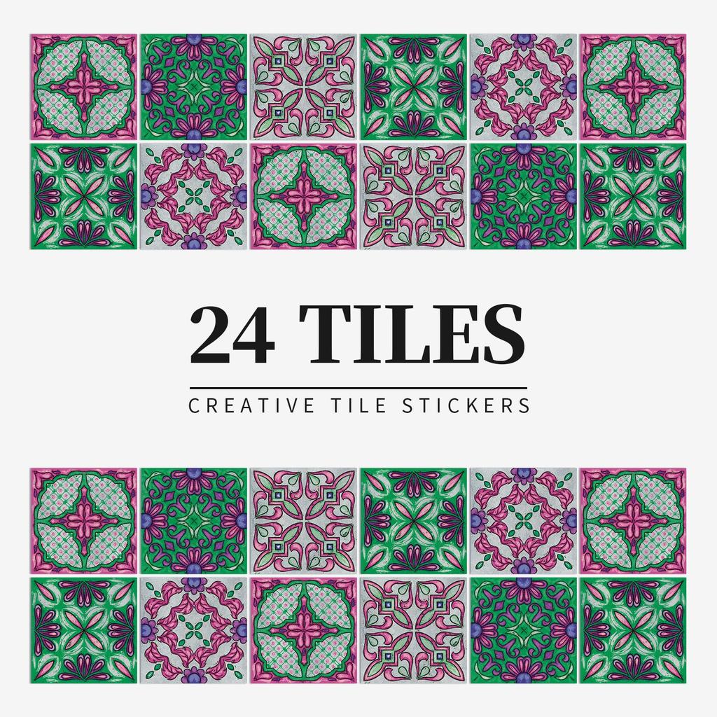 24 Pieces European Pattern Self-Adhesive Tile Sticker Waterproof And Oil-Proof Kitchen Bathroom Wall Decoration Matte Film Pvc Wall Sticker