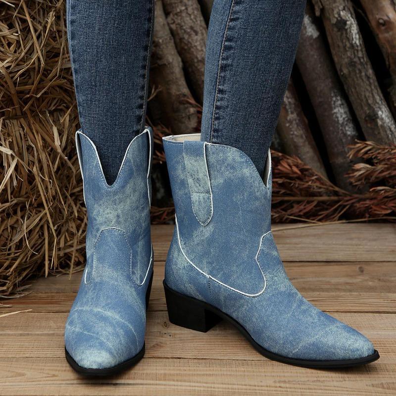 Европейские и американские рыцарские короткие ботинки 2024 осень/зима новая винтажная ковбойская модель на толстом каблуке с острым носком большие женские ботинки кроссовки