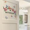 Bathroom Door Sticker Self-adhesive Wall Decals Beautiful Floral Butterfly Pattern Waterproof Door Decal for Home