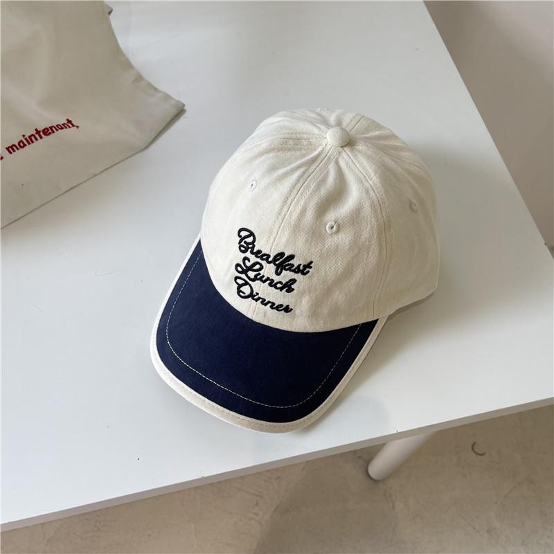 Niche design contrasting color splicing retro polished cotton baseball cap women's big head circumference couple versatile face cap