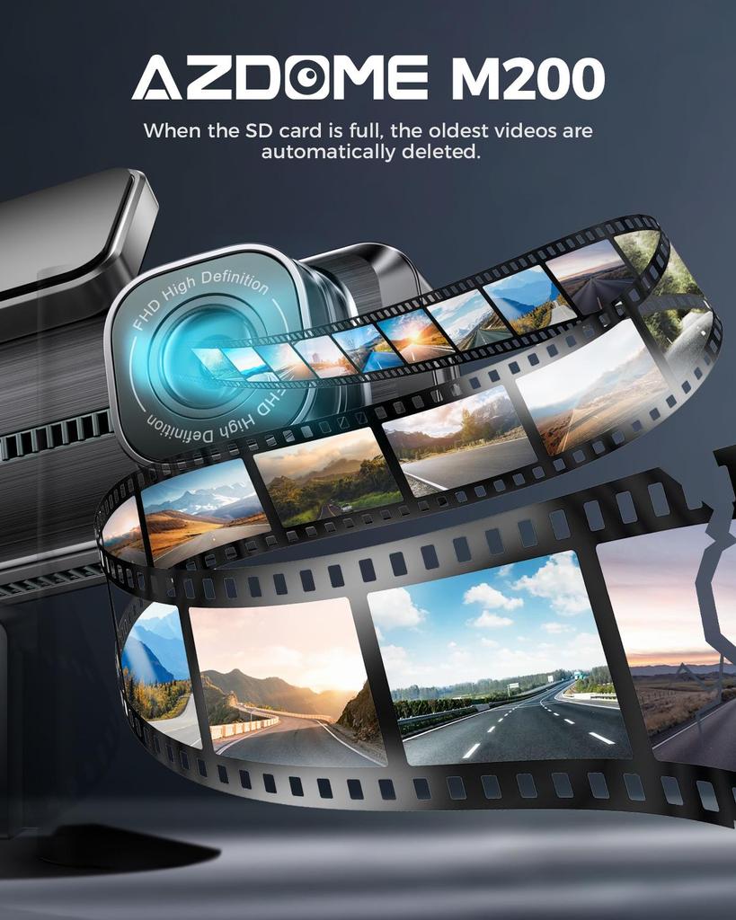Автомобильный видеорегистратор AZDOME M200 1080P видеорегистратор с ночным видением, Wi-Fi, циклическая запись, режим парковки