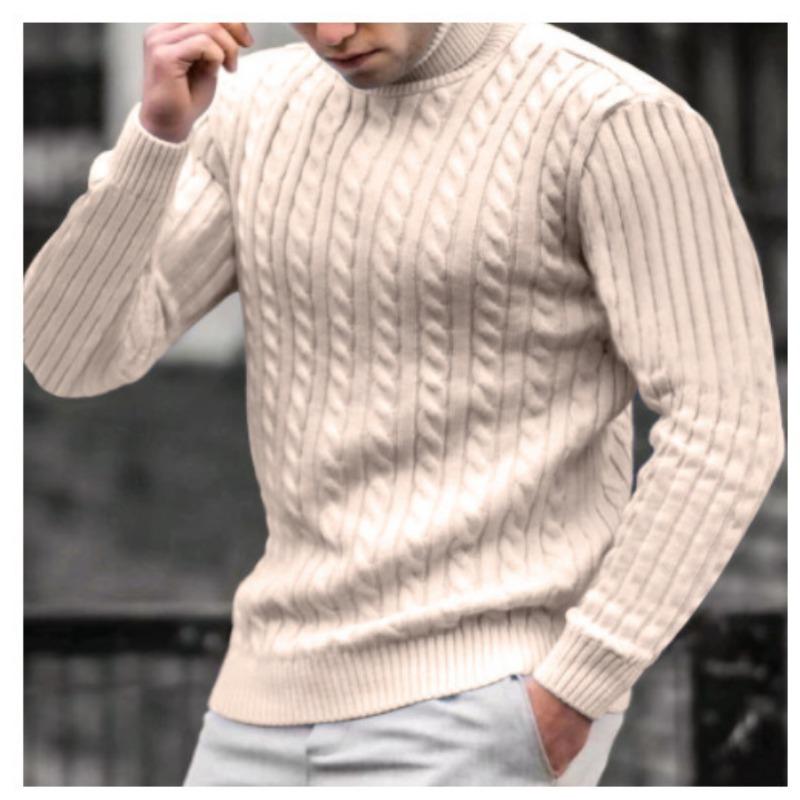 Fashion 2025 Autumn and Winter Men's Solid Color Turtleneck Sweater Twisted Pullover Base Knit Sweater