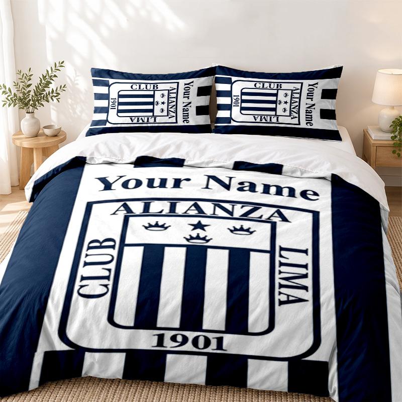 Alianza Lima Custom Name 3pc set Perfect for bedroom use Comfortable bedding set includes a duvet cover and two pillowcases Ideal birthday or Christma