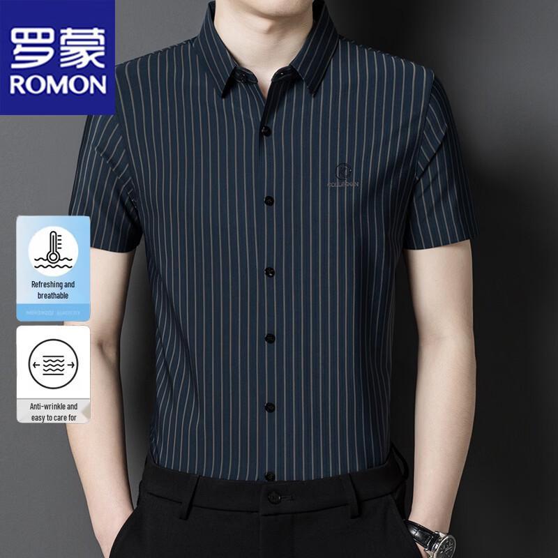 ROMON Мужская полосатая рубашка business casual с коротким рукавом