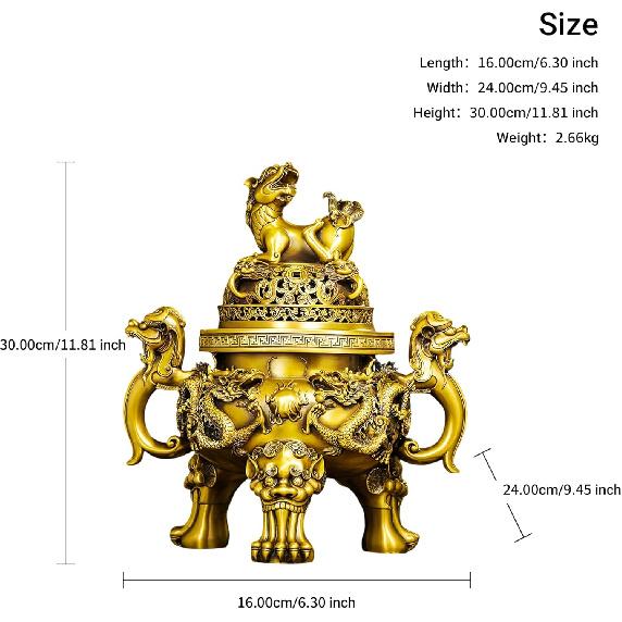 Aris & Juno Brass Dragon Incense Burner – Chinese Feng Shui Symbol of Protection & Strength, Decorative Censer for Home Altar or Meditation Space,