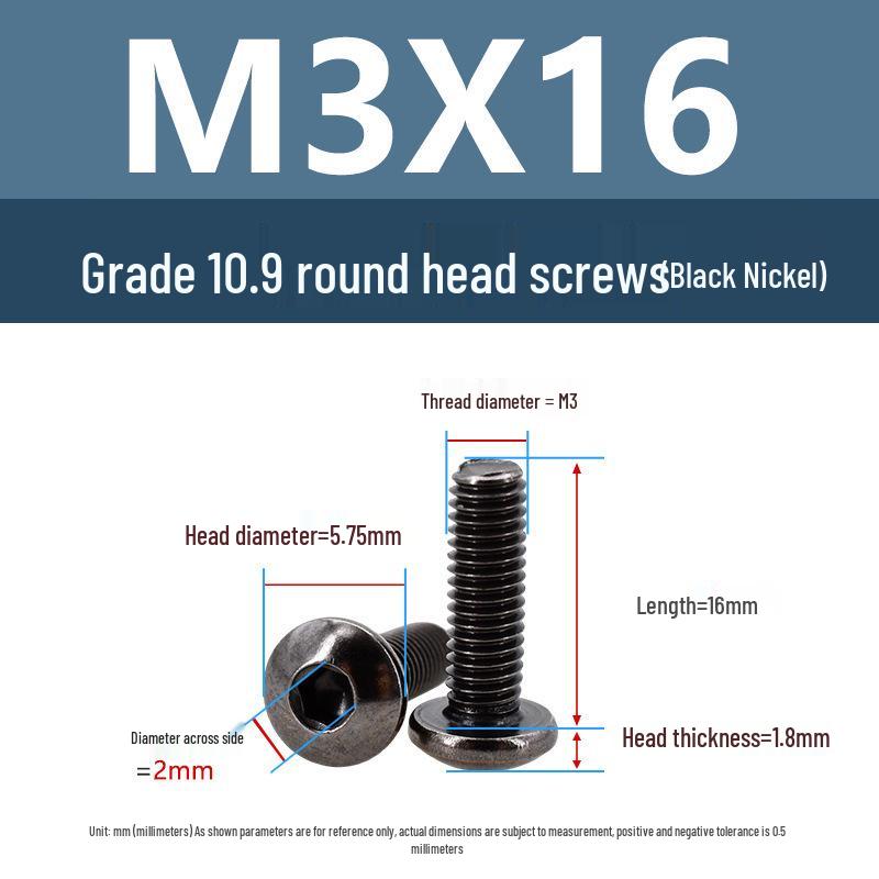 Yigu High-Strength Black Nickel Hex Socket Pan Head Machine Screw M3/M4
