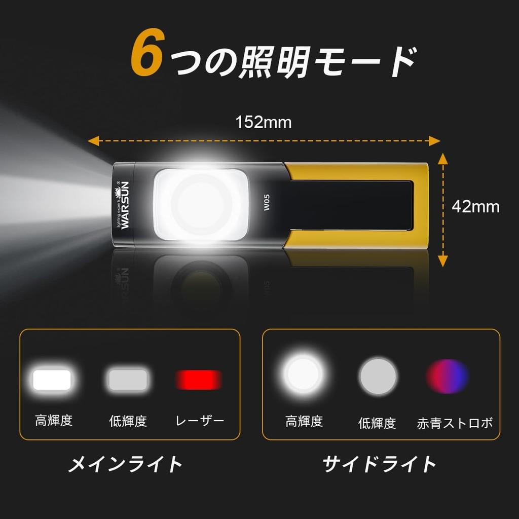 WARSUN W05 LED Work COB Rechargeable Work Light with Magnetic Foldable Work Portable Flashlight with Rotating 6 Lighting for Emergency Power