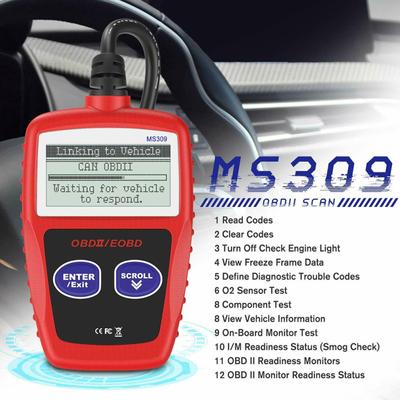 Сканер Ms309 OBD2 Автомобильный считыватель кодов неисправности двигателя Инструмент для сканирования неисправностей OBDII Автоматическая диагностика