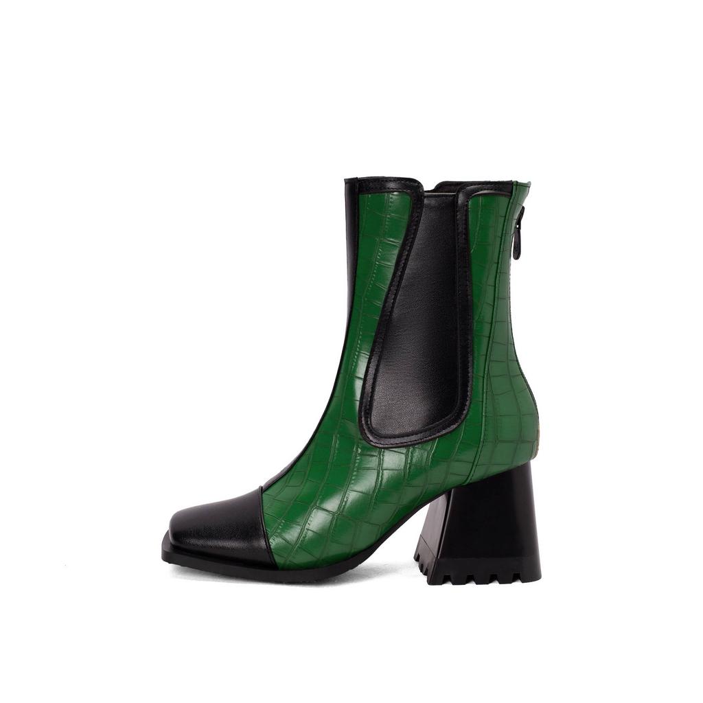 Krazing Pot Полиуретановые осенне-зимние туфли 47 размера 48 Ботинки Челси с каменными узорами и квадратным носком Ботильоны без застежек Keep Warm