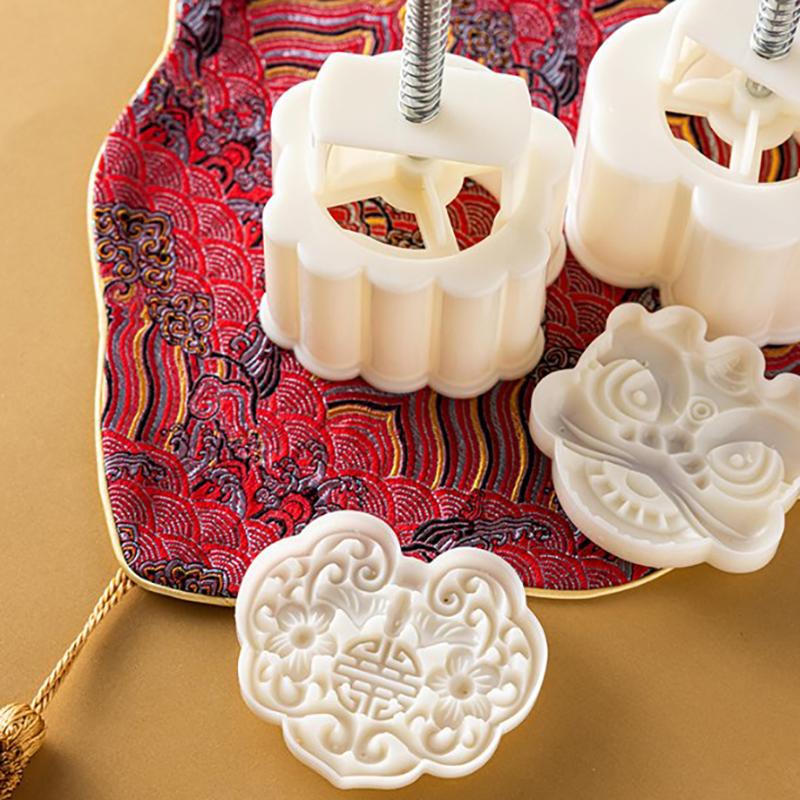 2Pcs 75G Cookie Stamp Chinese Year Mooncake Mold Set Dragon Ru Yi Diy Hand Press Fondant Pastry Household Kitchen Tool Party
