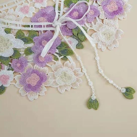 Ложный воротник с вышитым цветочным узором, регулируемая шнуровка, кукольная горловина, съемный отстегивающийся воротник-полуворотник