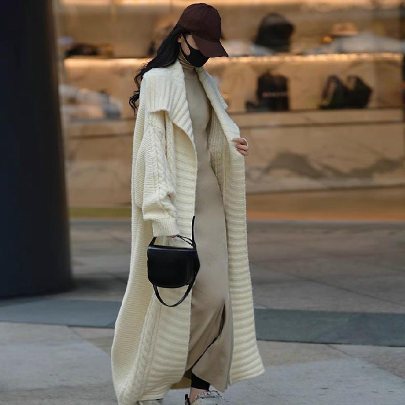Длинный вязаный кардиган, женский элегантный свободный женский свитер с лацканами и длинными рукавами, пальто 2024, весенняя уличная женская верхняя одежда