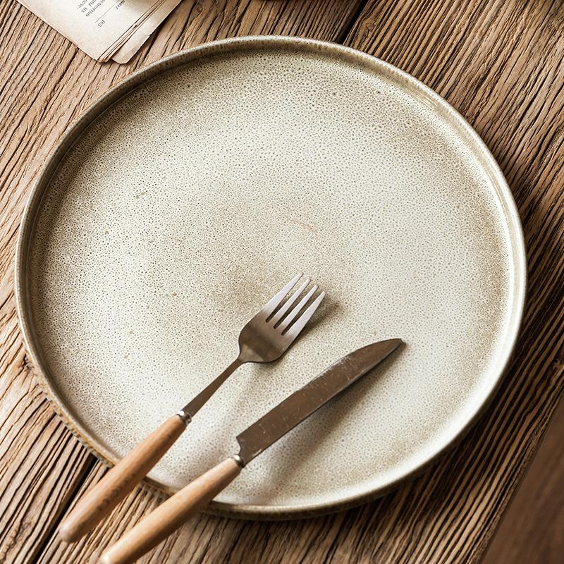 Japanese Retro Ceramic Plate, High-End Exquisite Restaurant, Steak, Pasta Plate, Dessert, Large Plate, Household Tableware