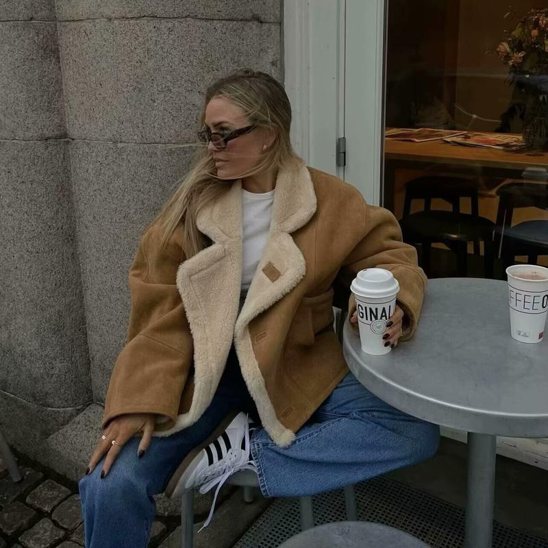 Женское пальто Осень и Зима Новая женская мода Свободное и теплое Ретро пальто из овечьей шерсти