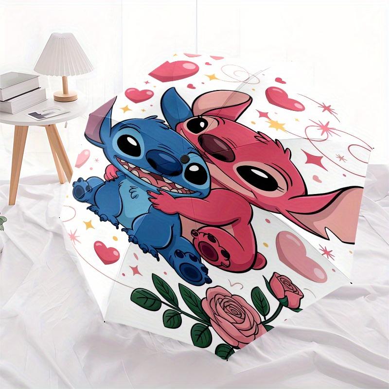 Stitch,Love Automatic Folding Umbrella Simple 8 Rib Design, Bright Cartoon Pattern, Durable Iron Frame, Suitable For Travel, Outdoor, Beac