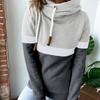 Winter Fall Women Fashion Color-block Hooded Sweatshirt Loose Drawstring Hoodie