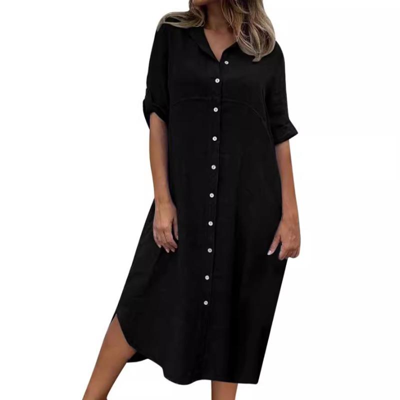 Новое однотонное платье-рубашка из хлопка и льна