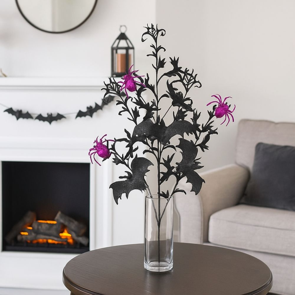 Spooky Black Halloween Bats Spiders Branch 48cm Simulation Bats Flower  Home Office Party