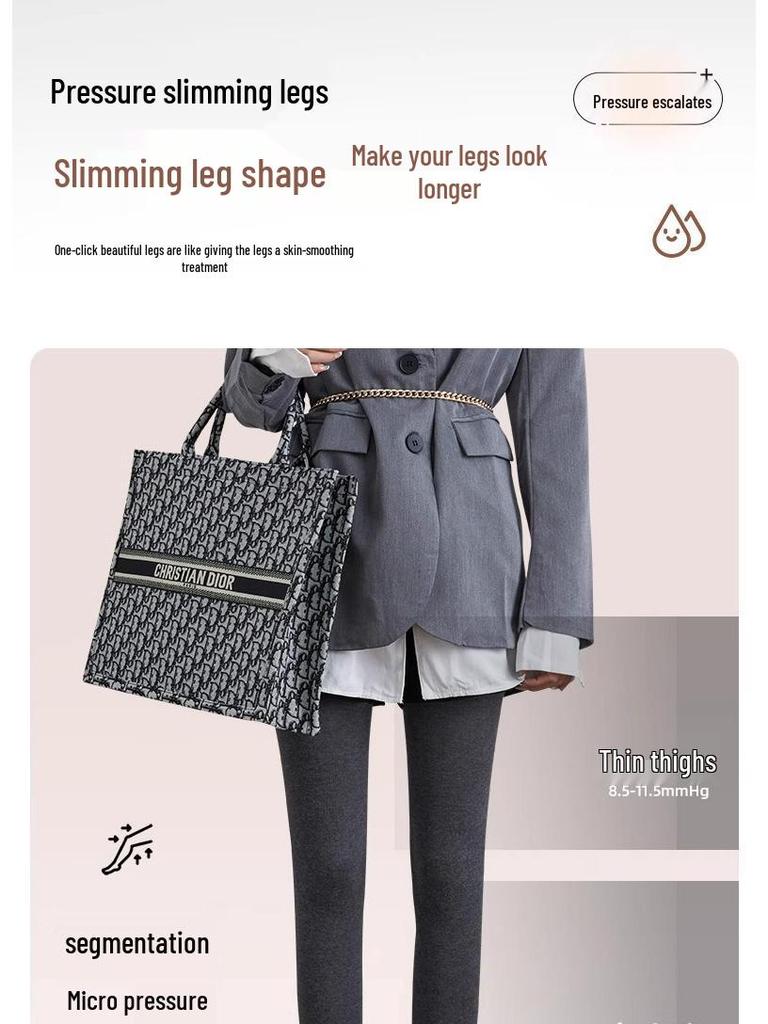 Женские серые колготки в вертикальную полоску - Не сползающие, с плюшевой подкладкой, плотные, теплые, с компрессионным эффектом для похудения для ношения весной, осенью и зимой.