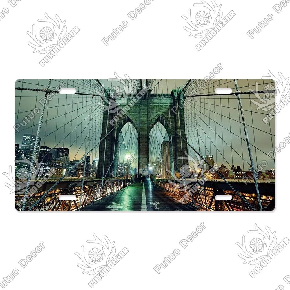 Putuo Decor Bridge Licenses Plate Metal Sign Plaque Metal Vintage Decoration for Living Room Door Beach House Home Wall Decor