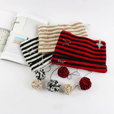 Полосатая шапка-бини в стиле Y2K, милая шапка-бини с кошачьими ушками и дьявольскими рожками, вязаная, осенне-зимняя