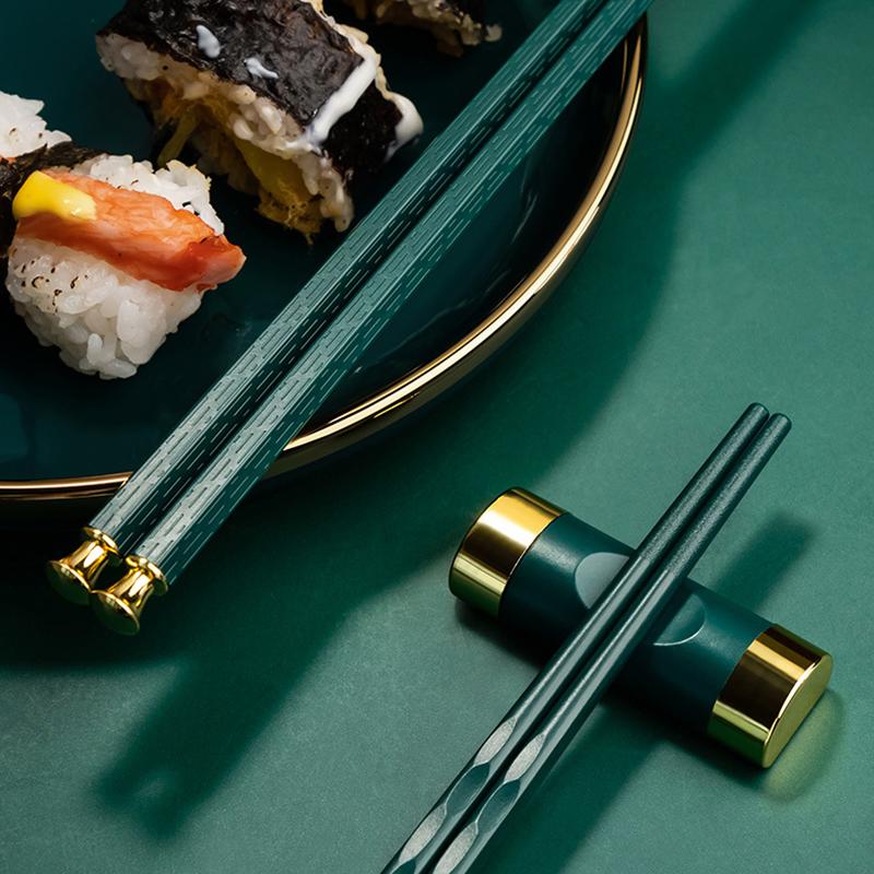 5 пар зеленого золота, японские китайские палочки для еды, еда, палочки для суши, многоразовый сплав, корейский набор палочек для еды, здоровая кухонная посуда