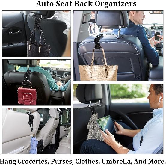 2 Pack Car Hooks, New Bling Rhinestones Crystal Hooks Car Decorations Auto Seat Back Organizers Strong and Durable Backseat Hanger Storage Universal