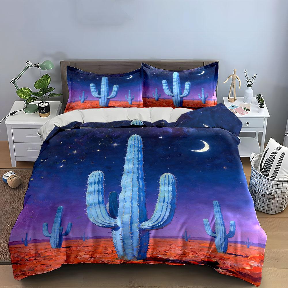 Blue cacti with stars. Bedding sets Duvet cover sets Duvet covers Pillowcases(1 * Duvet Cover 2 * Pillowcases without duvet insert)
