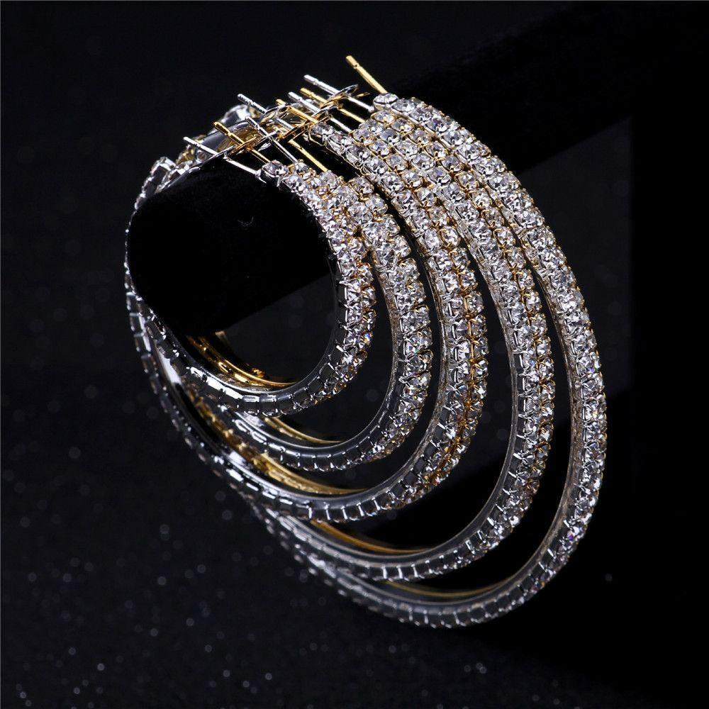 Fashion Big Rhinestone Silver Gold Ear Stud Dangle Jewelry Drop Earrings Crystal Hoop Earrings